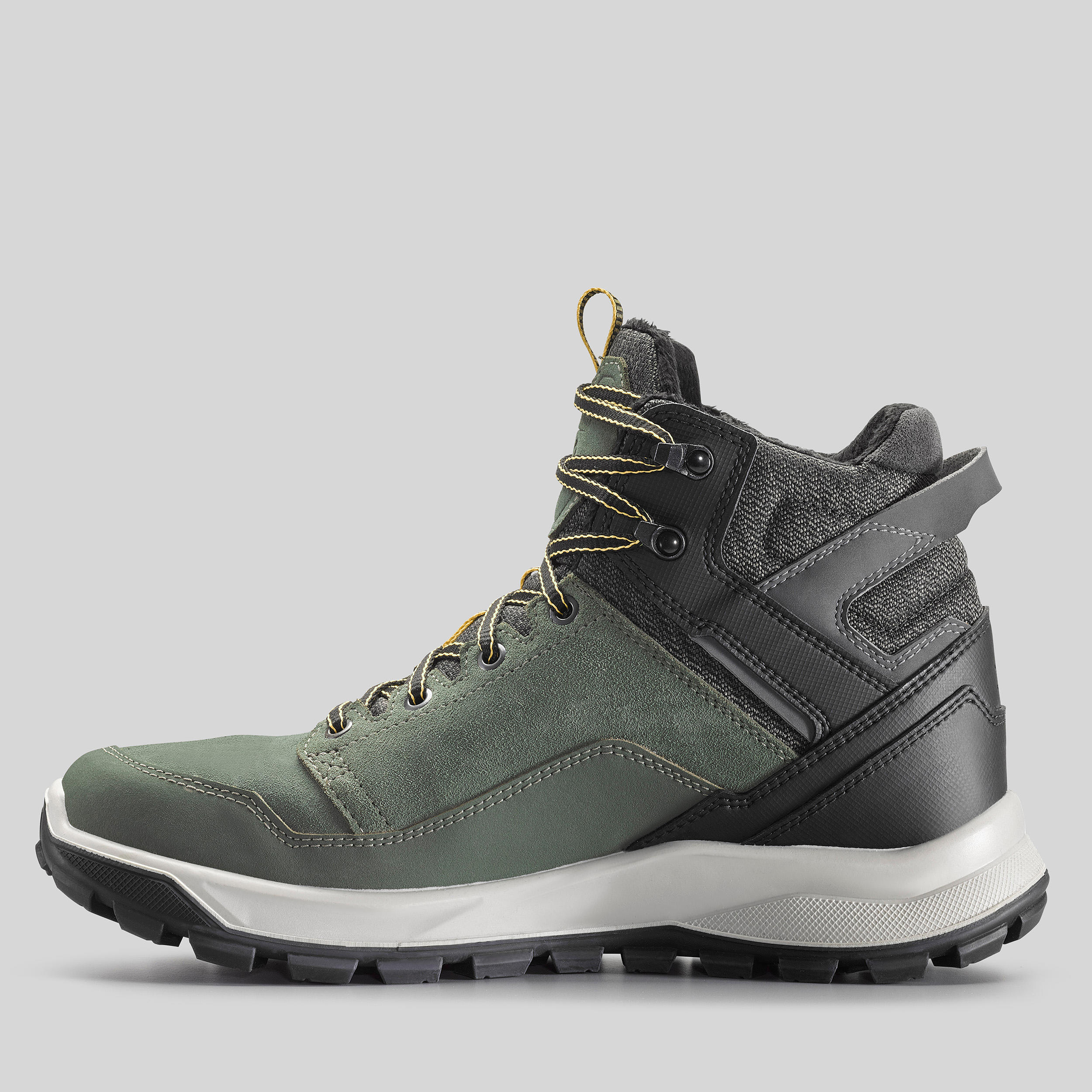 Men’s x-warm, mid-rise, warm leather hiking boots, MH500 X-Warm Mid - Green 3/4