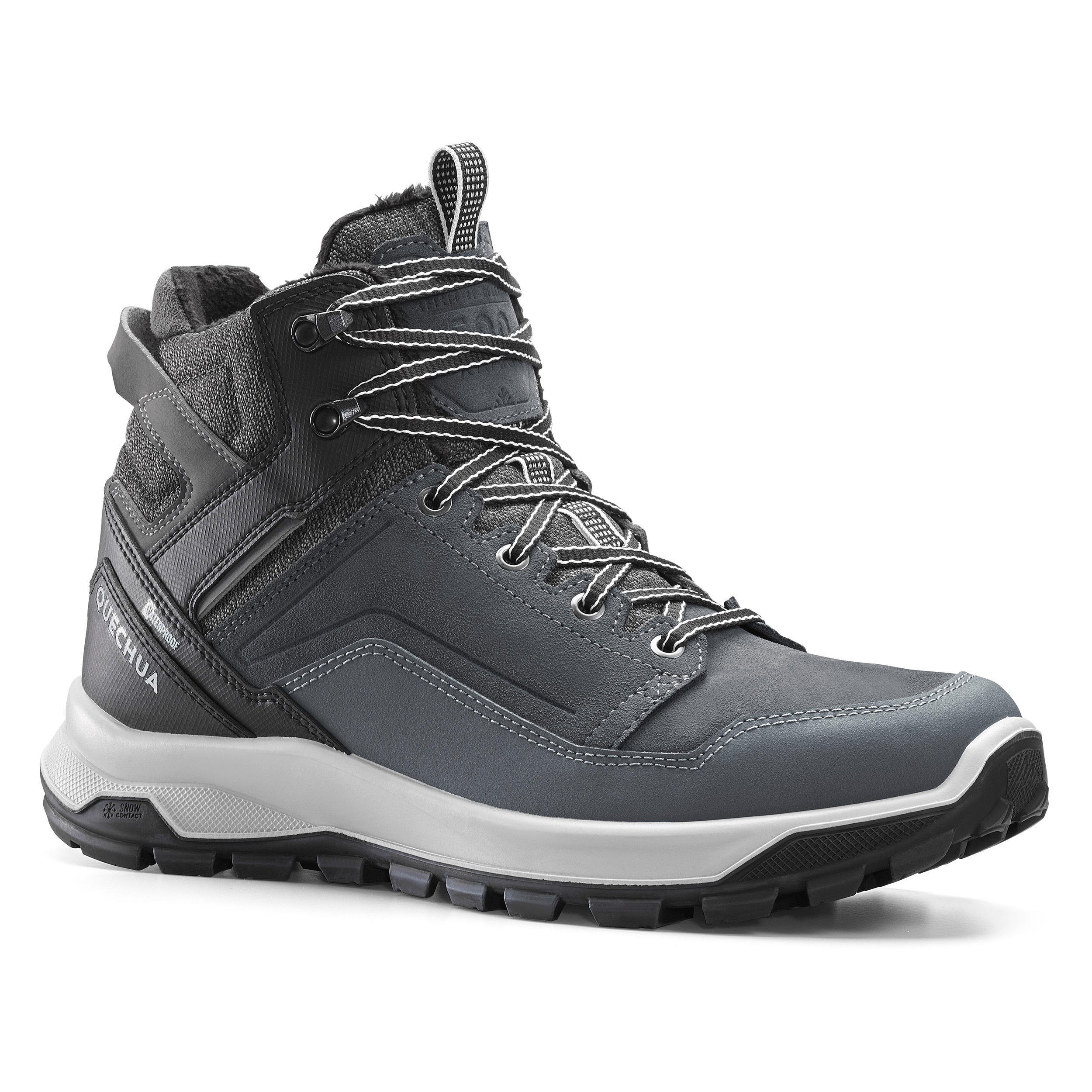 QUECHUA Men’s waterproof, mid-rise, warm leather hiking boots, MH500 X-Warm Mid - Grey