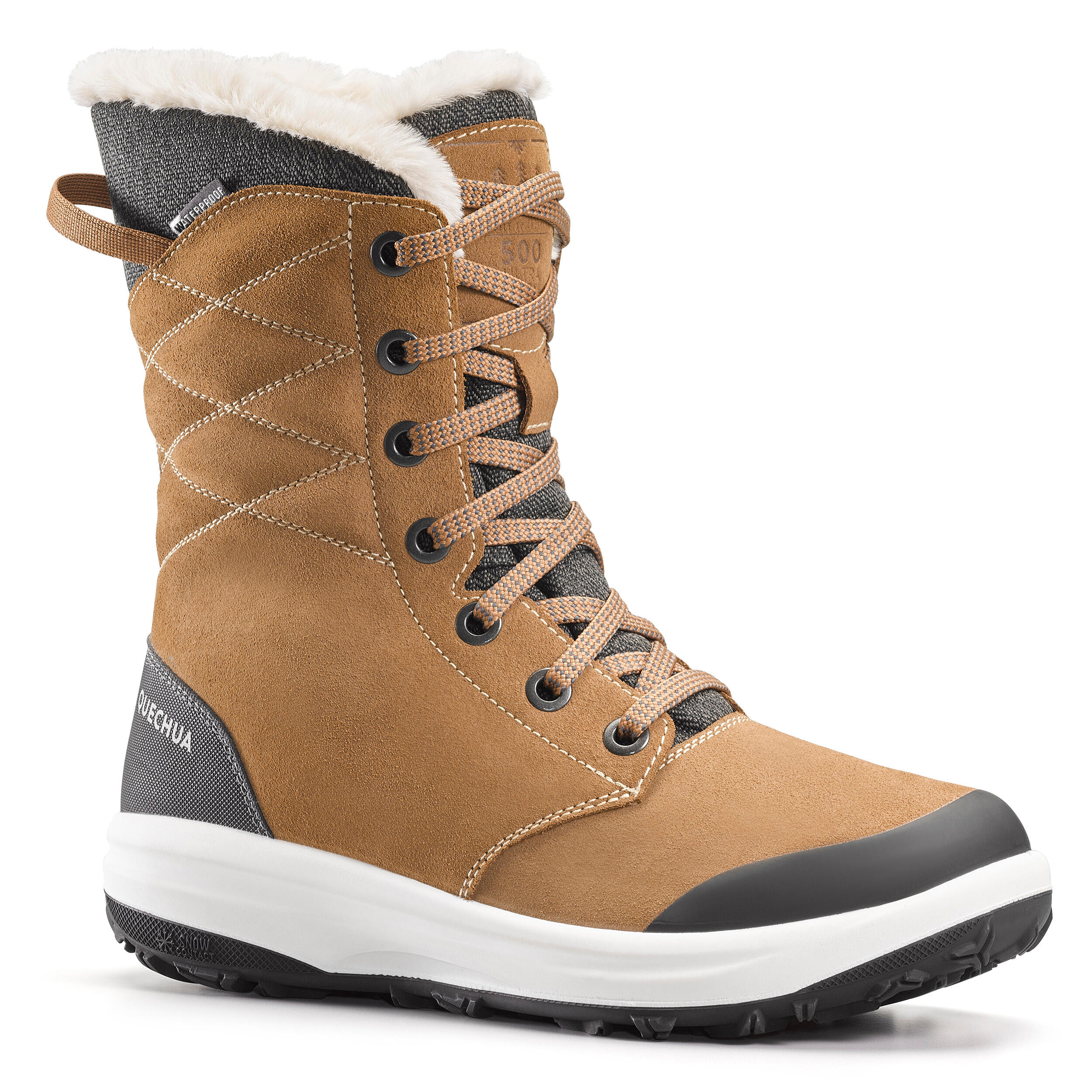 Botas de couro de caminhada quentes e impermeáveis - SH500 U-WARM - Mulher  QUECHUA - Decathlon
