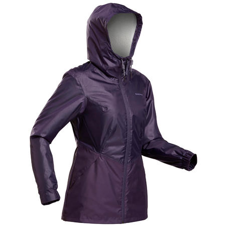 Куртка жіноча SH100 WARM для туризму водонепроникна фіолетова
