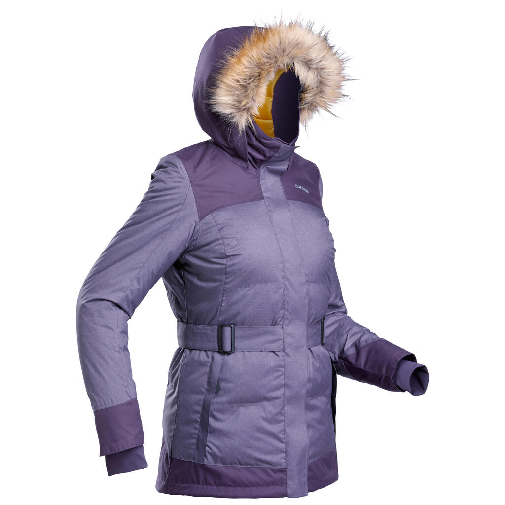PARKA ZA PLANINARENJE SH500 X-WARM ŽENSKA LAGANA NEPROMOČIVA -15 °C - LJUBIČASTA