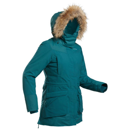 Куртка жіноча SH500 U-Warm для туризму, водонепроникна – Зелена