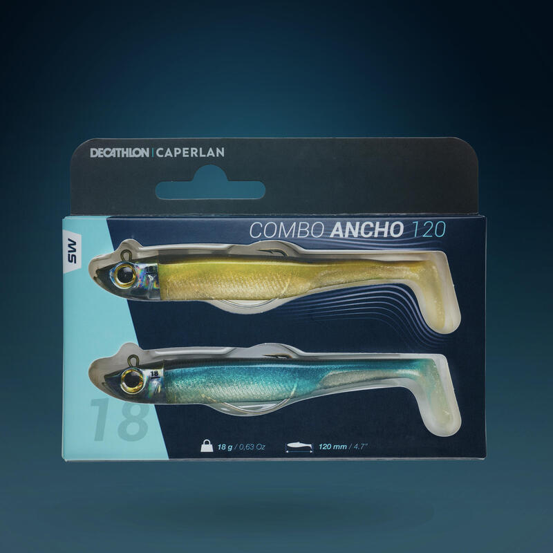 Amostras Flexíveis Pesca no Mar Shad Texan Anchova ANCHO 120 18 g Ayu/Azul (Conjunto)