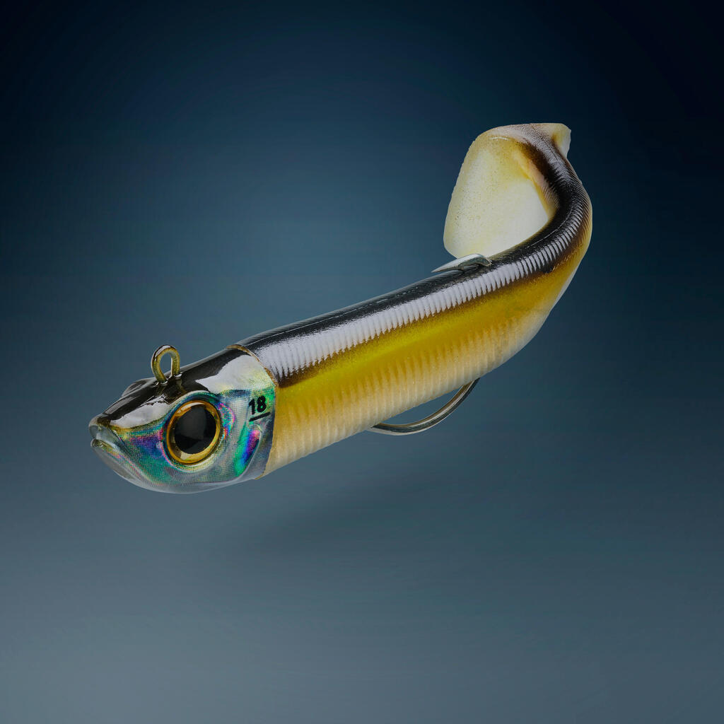 COMBO leurres souples shad texan ANCHO 120 18gr Tête rouge/Jaune pêche en mer