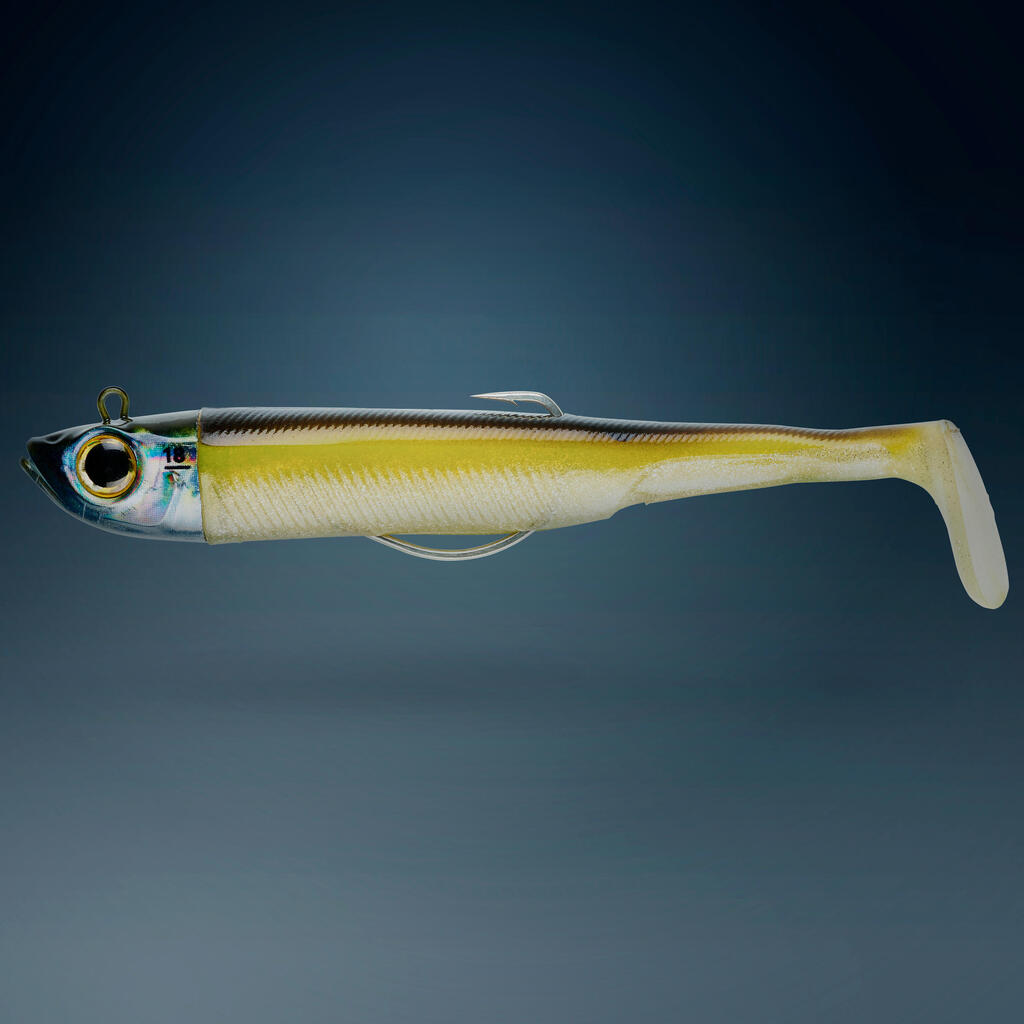 COMBO leurres souples shad texan ANCHO 120 18gr Tête rouge/Jaune pêche en mer