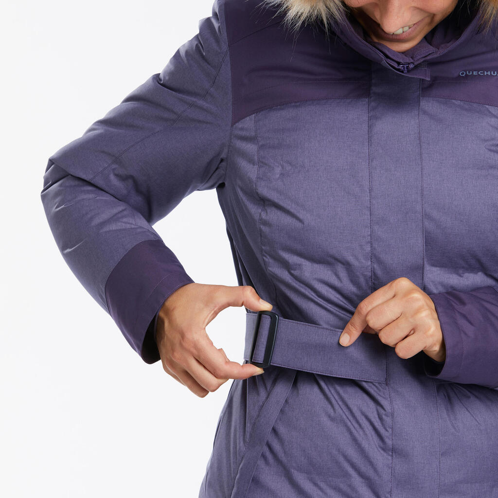 PARKA ZA PLANINARENJE SH500 X-WARM ŽENSKA LAGANA NEPROMOČIVA -15 °C - LJUBIČASTA