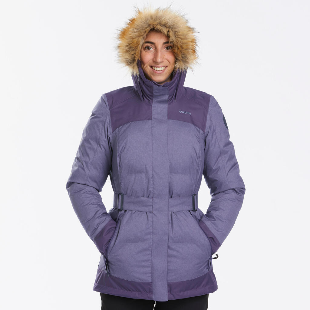 PARKA ZA PLANINARENJE SH500 X-WARM ŽENSKA LAGANA NEPROMOČIVA -15 °C - LJUBIČASTA