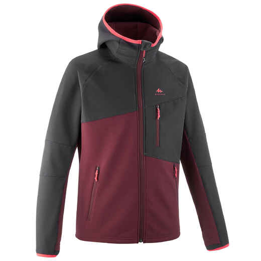 
      Kids’ Softshell Hiking Jacket MH550 7-15 Years - Black and Burgundy
  