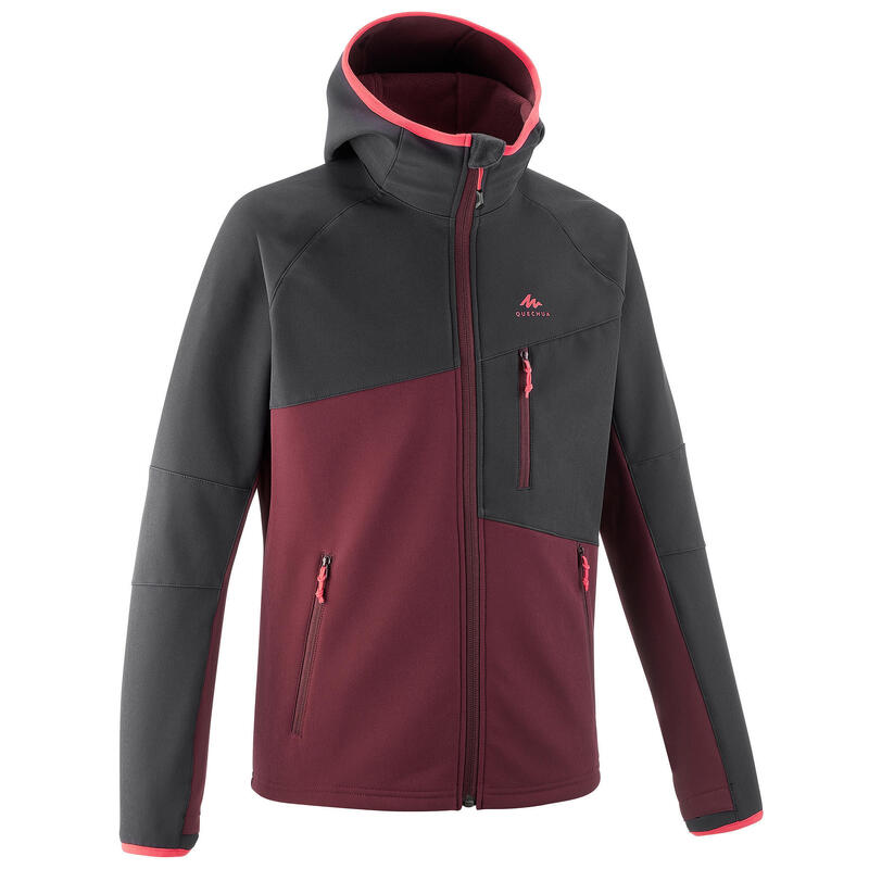 Jachetă SOFTSHELL Drumeție la munte MH550 Negru-bordo Fete 7-15 ani