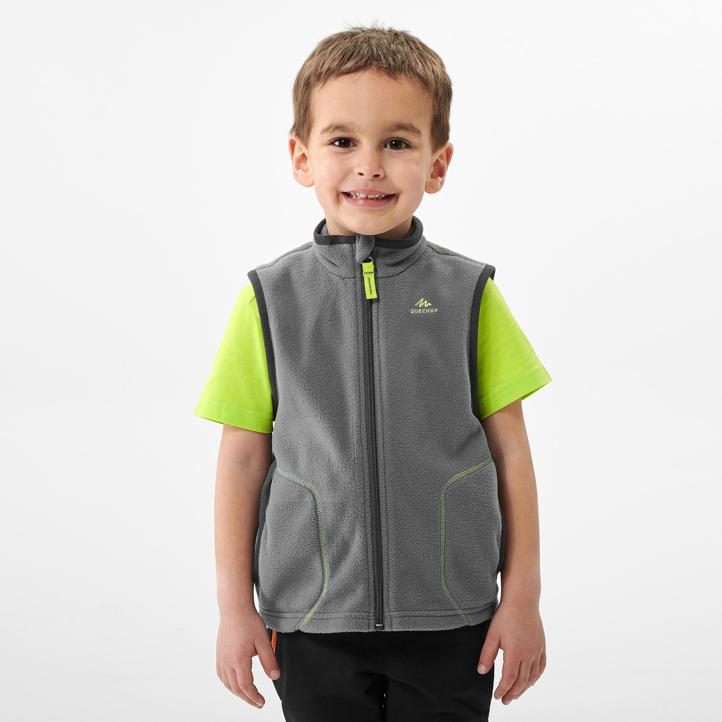 Chaleco polar de montana y trekking Ninos 2 6 anos Quechua MH150 gris Decathlon