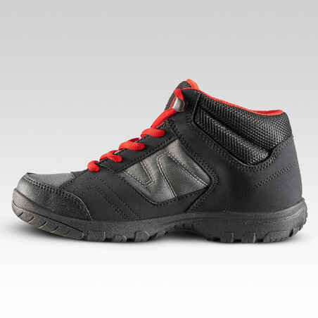 MH100 Mid Kids Hiking Shoes - Black/Red, from size 2.5 to 5