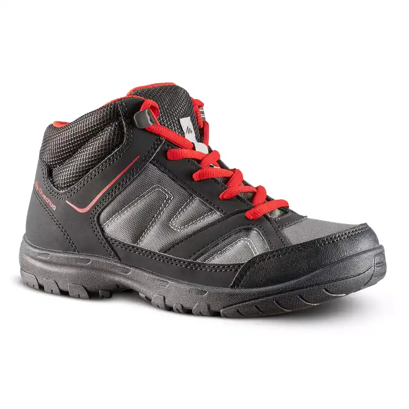 Kids Hiking Boots 35 TO 38 Mid JR MH100 - Black/Red