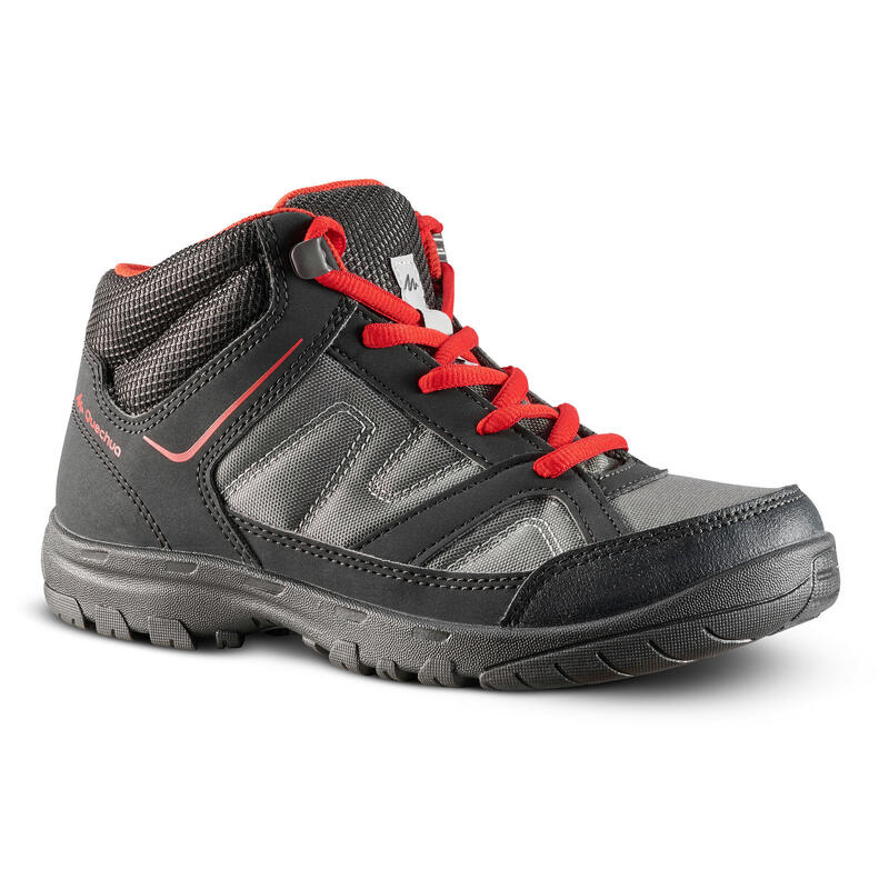 Chaussures de randonnée enfant montantes MH100 Mid JR noires/rouges 35 AU 38