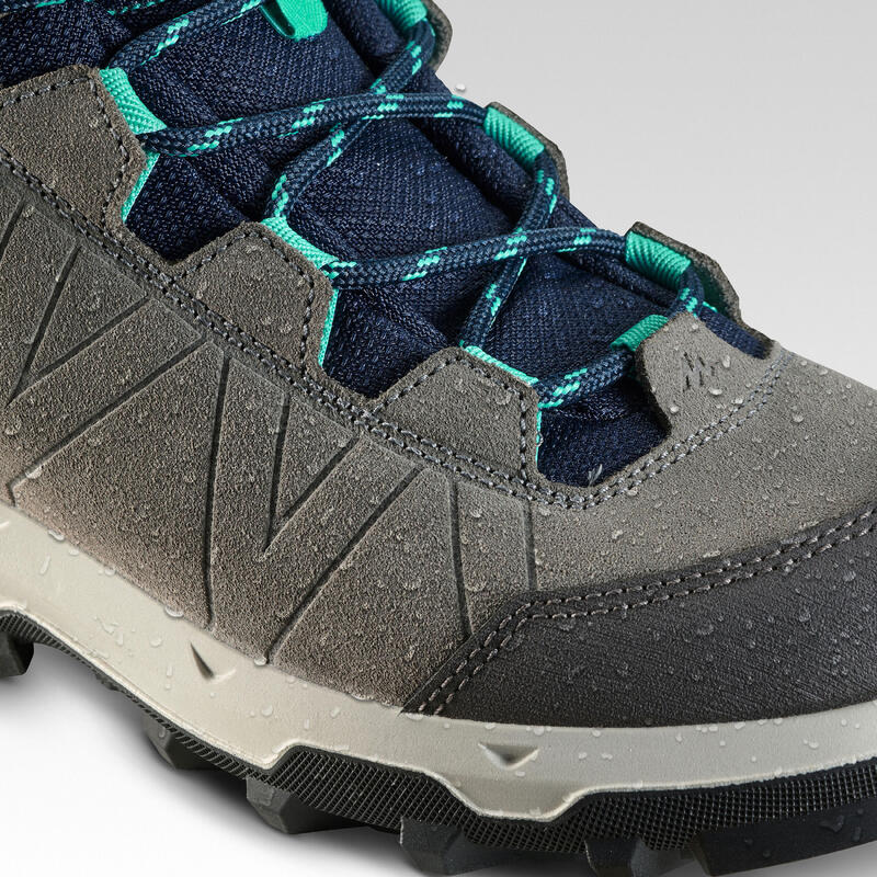 WATERPROOF MOUNTAIN HIKING SHOES - MH500 - TURQUOISE/GREY - KIDS - SIZE 28 TO 39