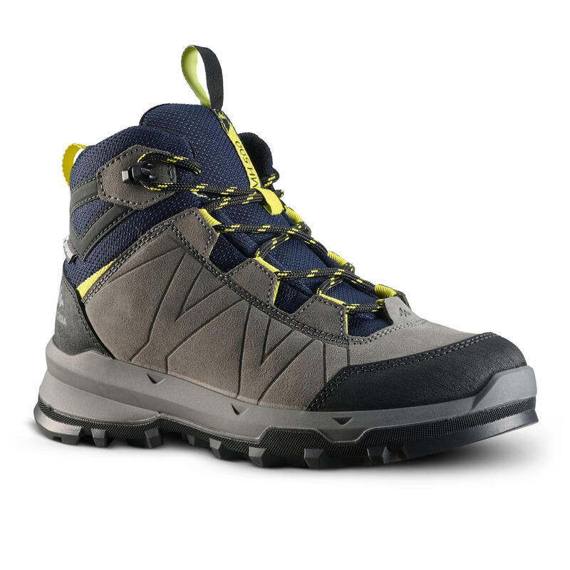 Kids’ Waterproof Mountain Walking Boots 10-6 MH500  Blue Grey