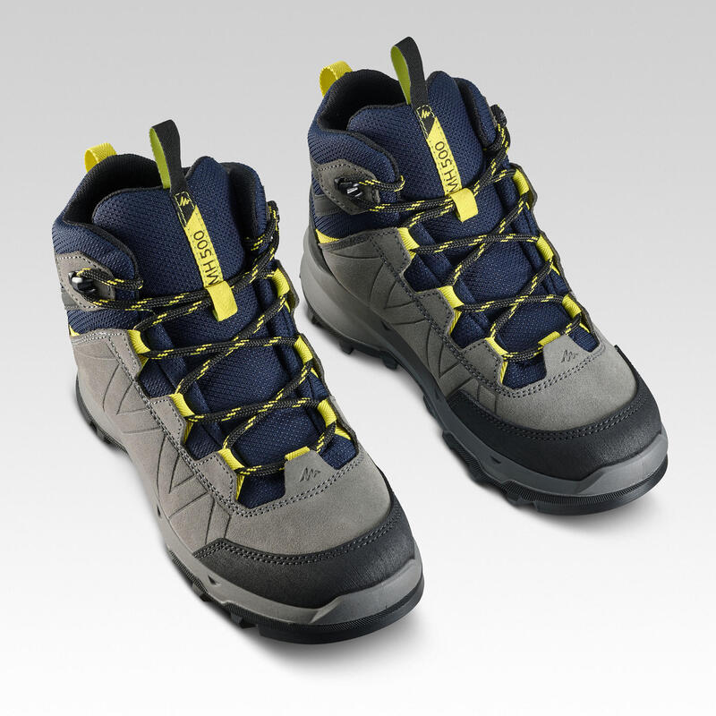Chaussures haute de randonnée montagne enfant MH500 imperméable Bleu Gris 28-39