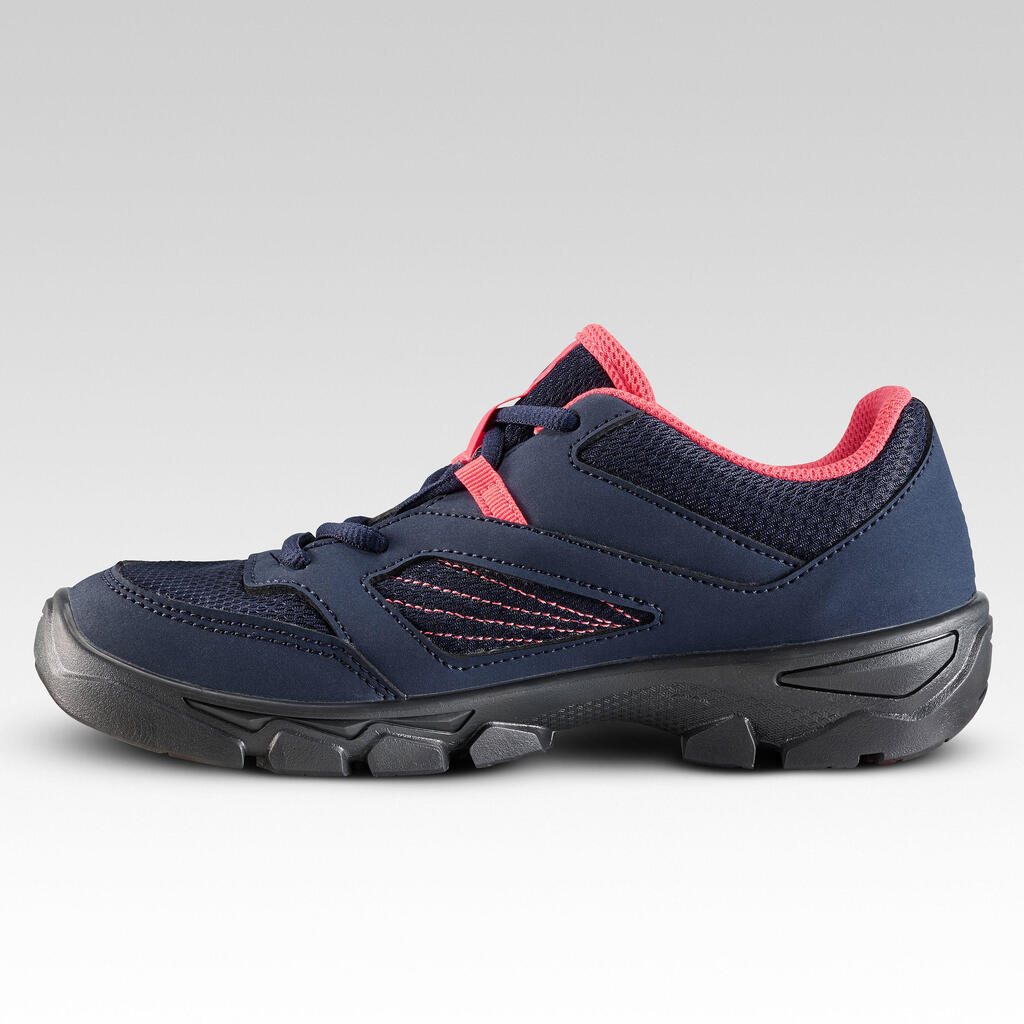 Bērnu pārgājienu apavi ar auklu aizdari “MH100”, 34,5.–21,5., zili/koraļļu