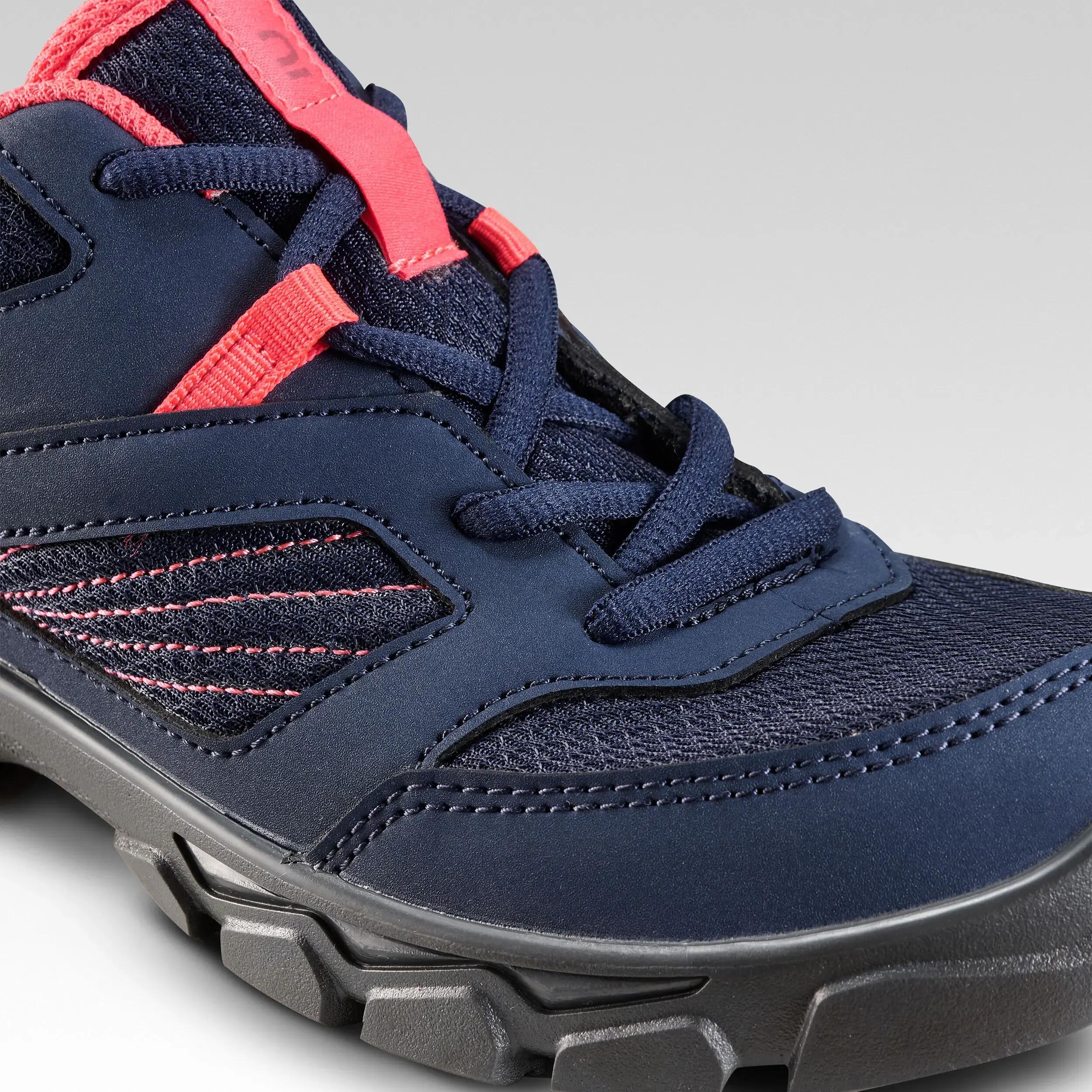 Kids’ laced hiking boots, UK JR size 2.5 - 5, NH100 - Blue -  3