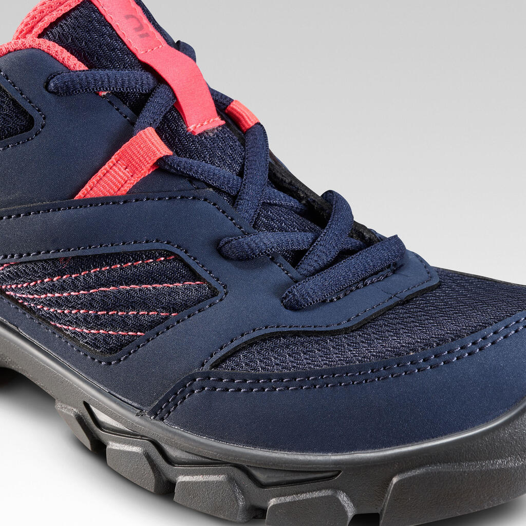 Bērnu pārgājienu apavi ar auklu aizdari “MH100”, 34,5.–21,5., zili/koraļļu