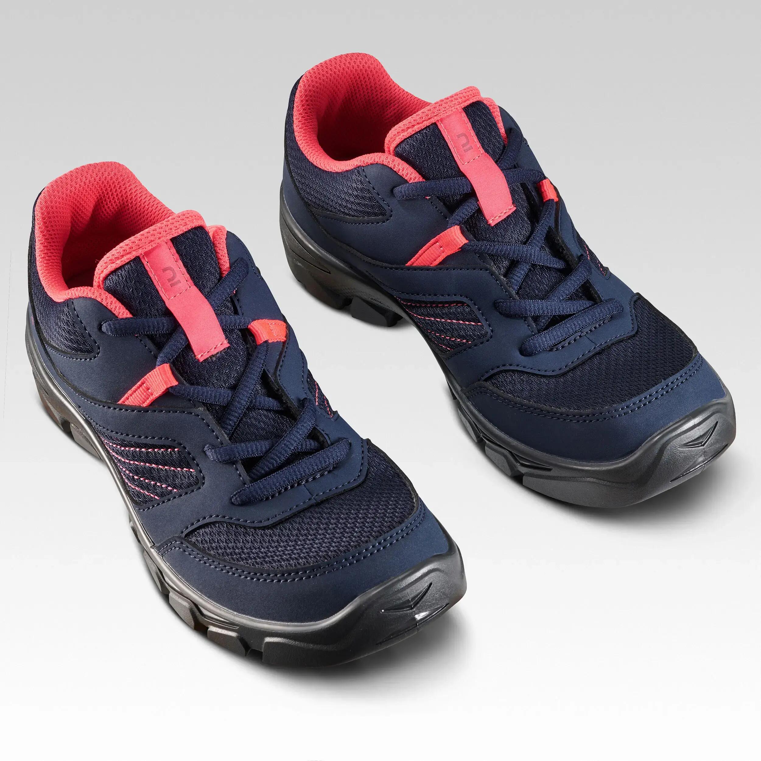 Kids’ laced hiking boots, UK JR size 2.5 - 5, NH100 - Blue -  2