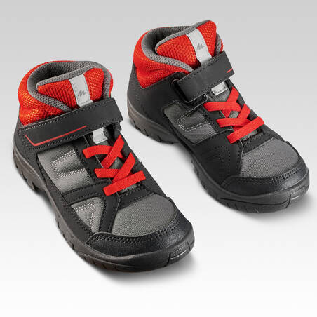 Kids High Top Hiking Shoes MH 100 MID KID 24 TO 34 - Grey/Red