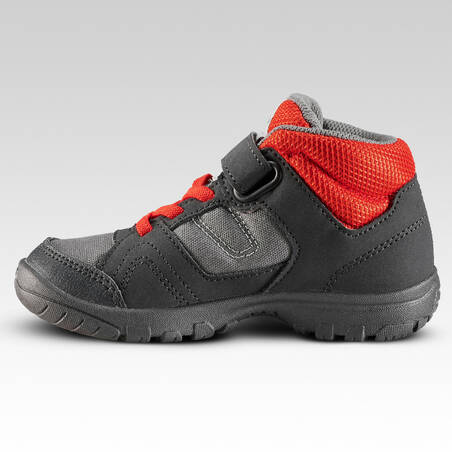 Kids High Top Hiking Shoes MH 100 MID KID 24 TO 34 - Grey/Red