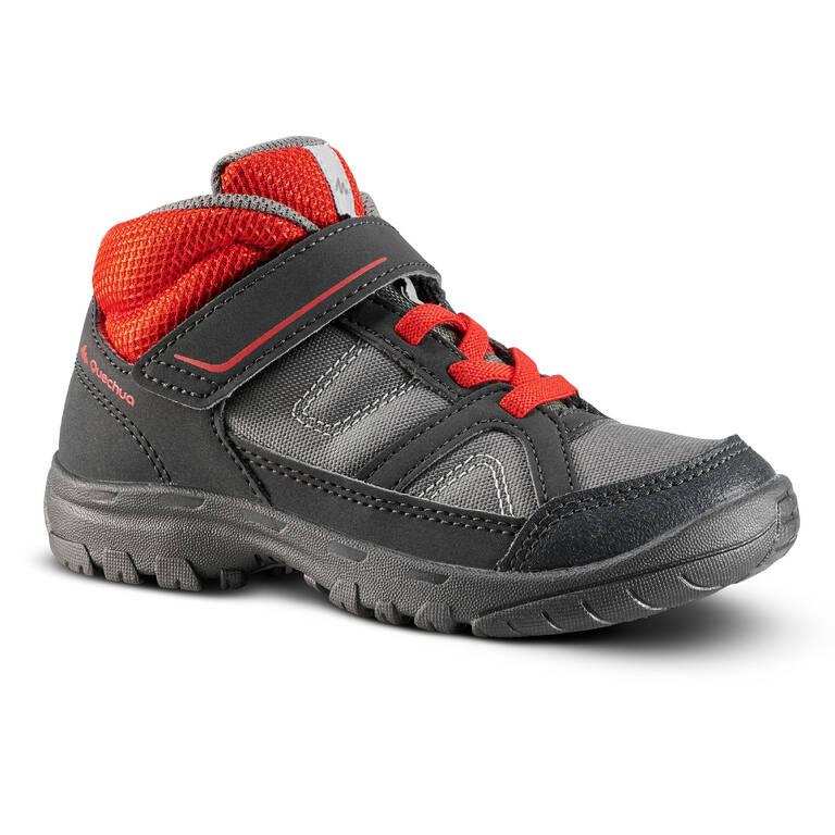 Kids High Top Hiking Shoes MH 100 MID KID 24 TO 34 - Grey/Red