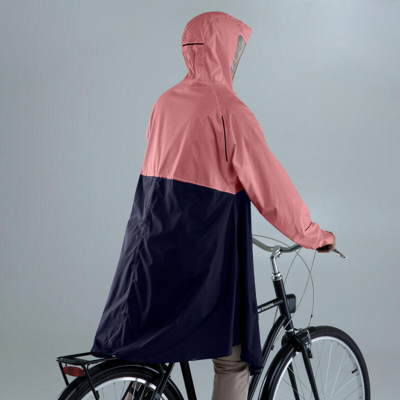 Regenponcho fiets 900 roze/marineblauw