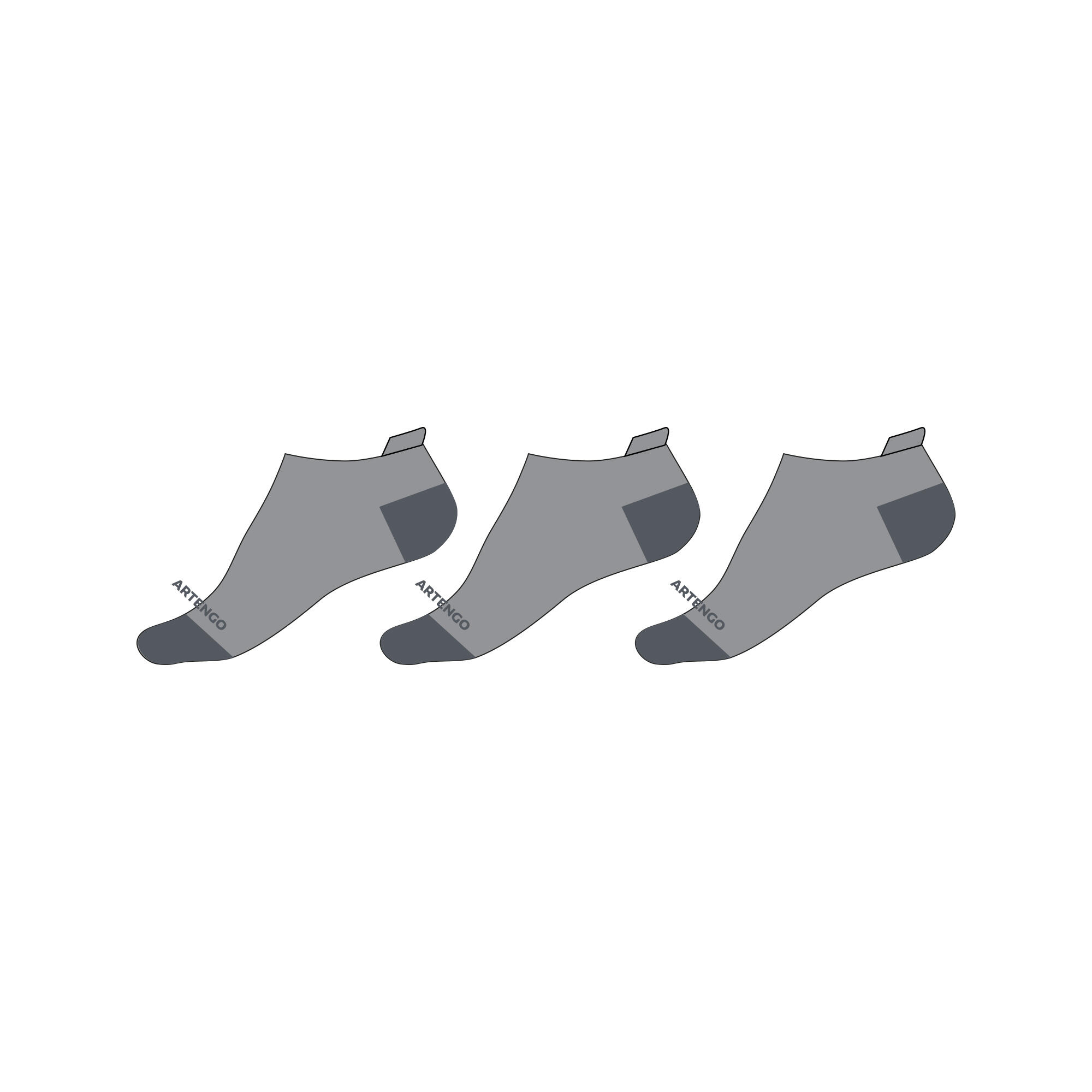 ARTENGO Kids' Low Tennis Socks Tri-Pack RS 160 - Grey