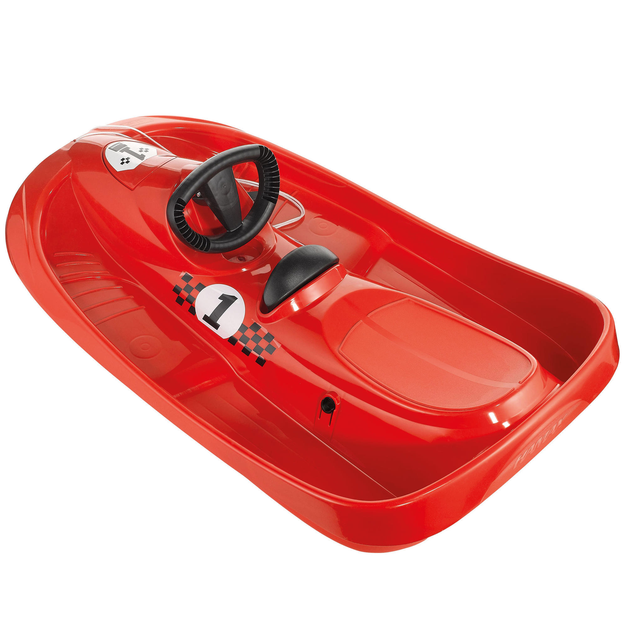 Snow formel red children's sled with brake and steering wheel