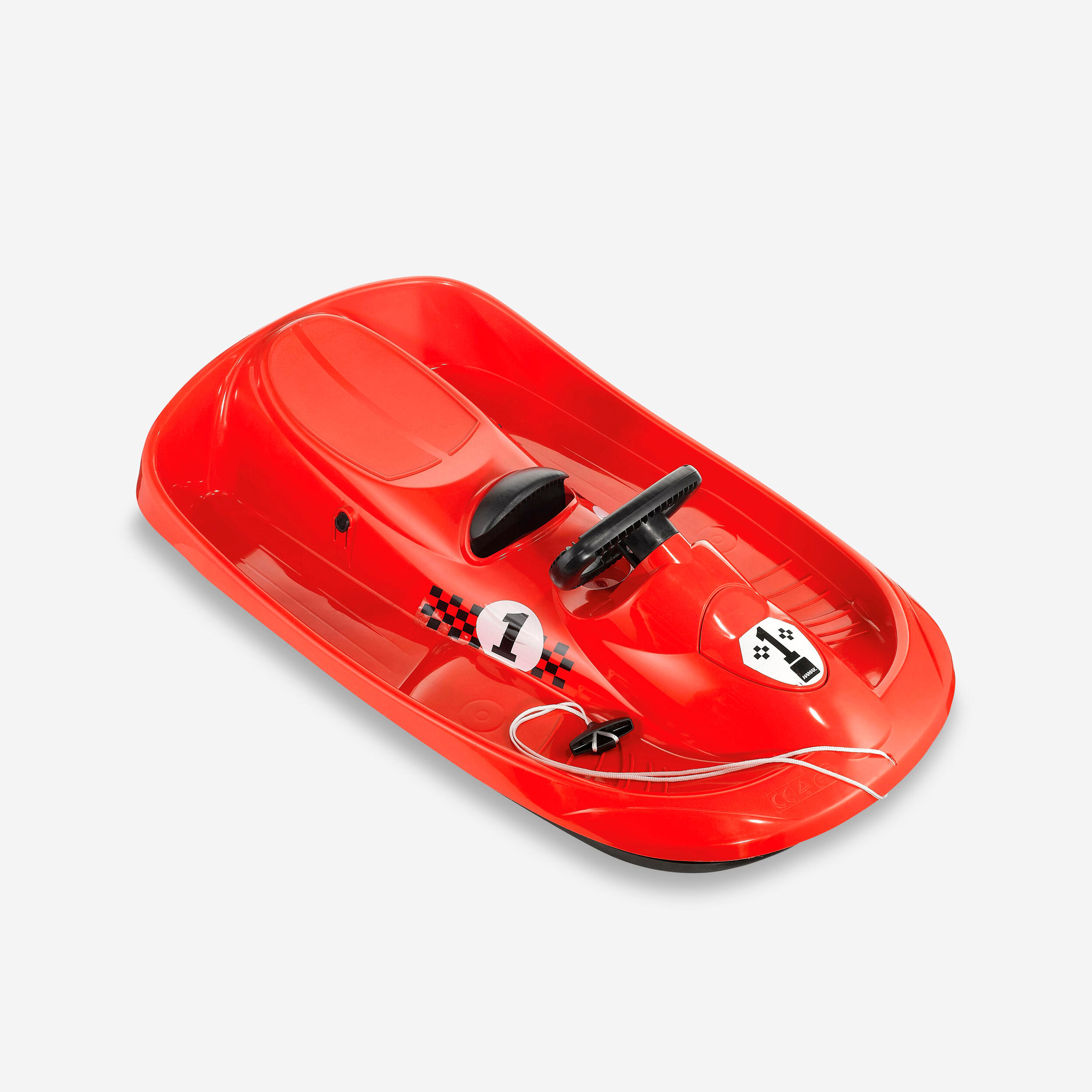 Snow formel red children's sled with brake and steering wheel