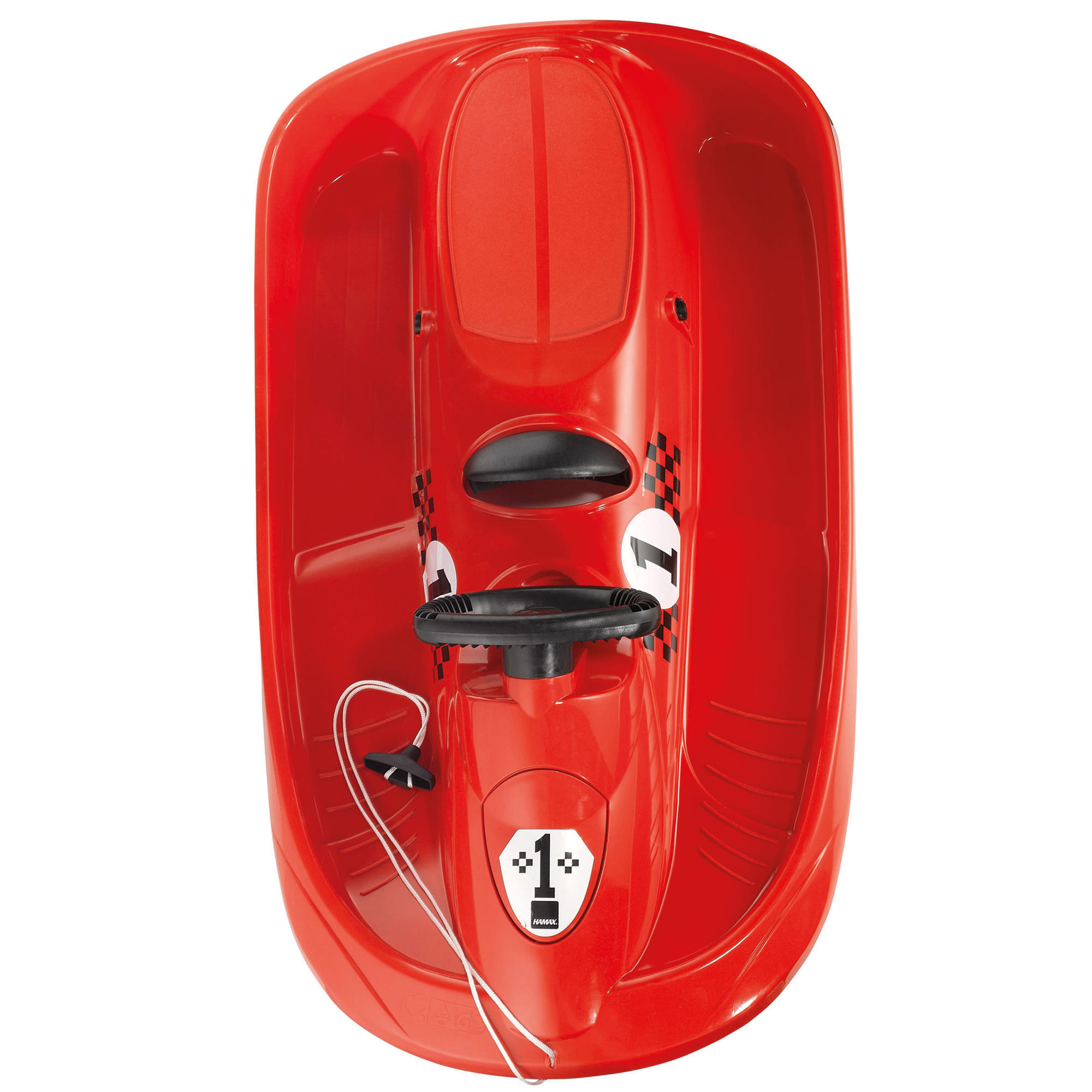 Snow formel red children's sled with brake and steering wheel