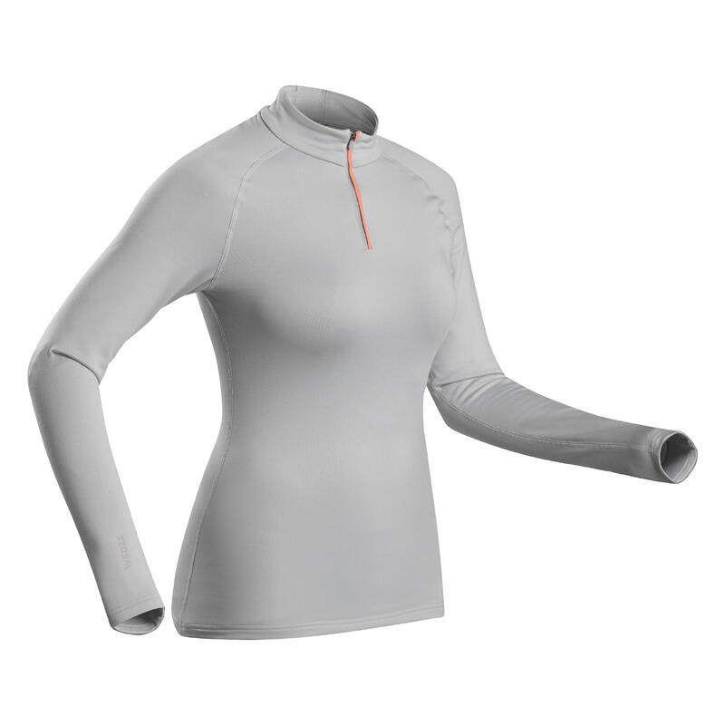 Sous-vêtement de ski Femme 500 1/2 zip haut gris clair