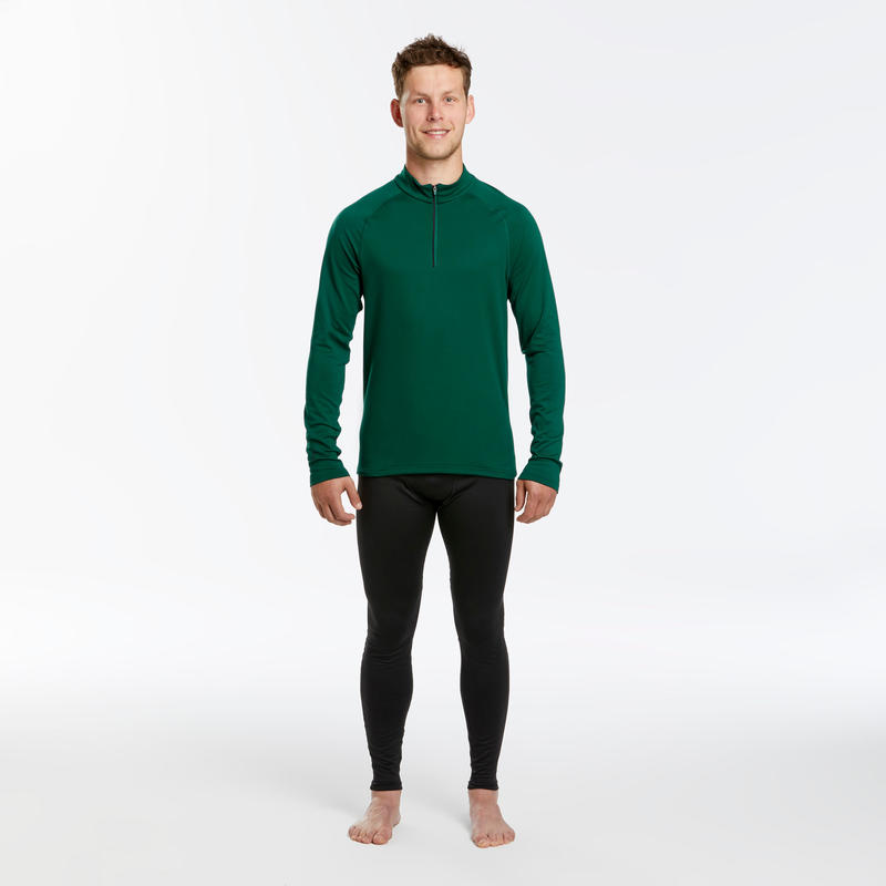 Men's Ski Base Layer Top 500 1/2 Zip Green Decathlon