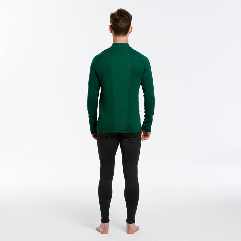 Men's Ski Base Layer Top 500 1/2 Zip Green Decathlon