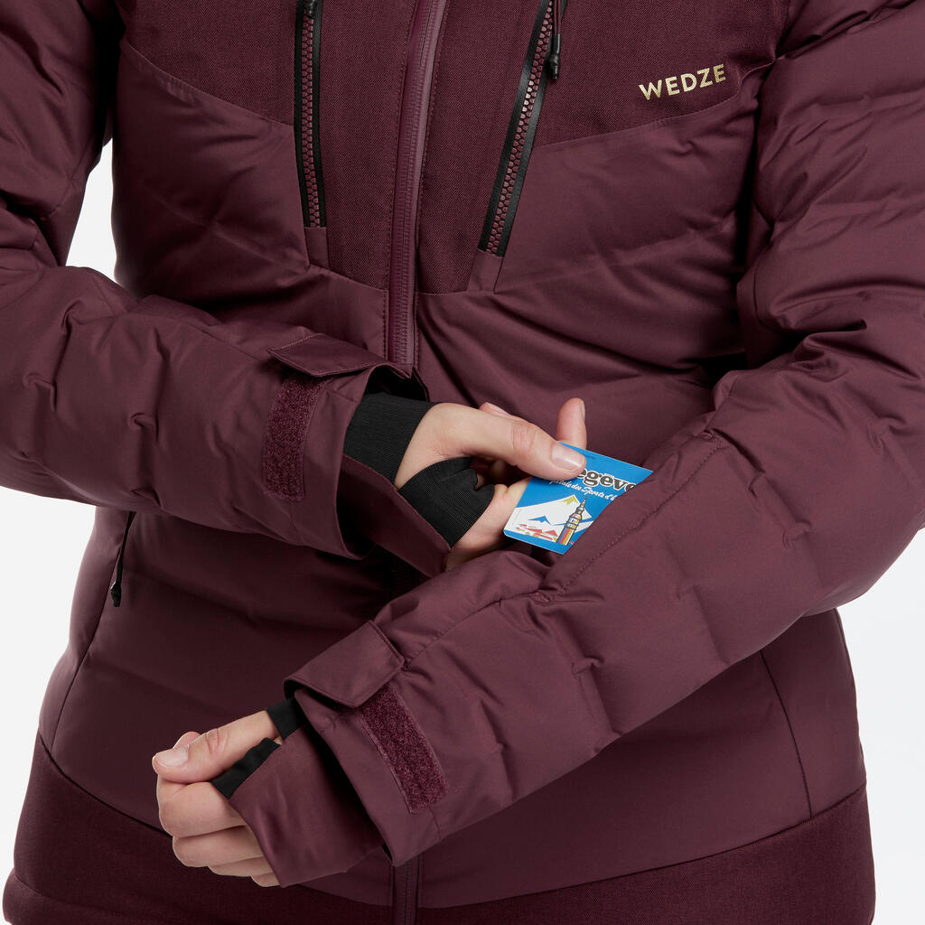 WOMEN’S WARM DOWN SKI JACKET - 900 WARM - BORDEAUX