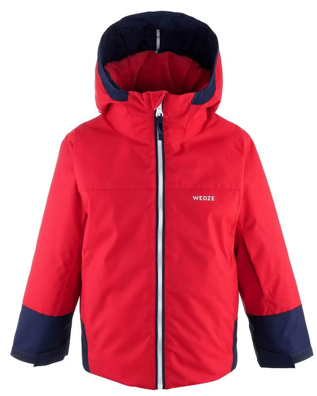 KIDS' WARM AND WATERPROOF SKI JACKET 500 PULL'N FIT RED / NAVY