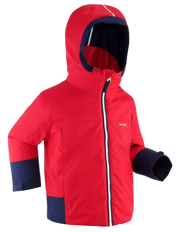 KIDS' WARM AND WATERPROOF SKI JACKET 500 PULL'N FIT RED / NAVY