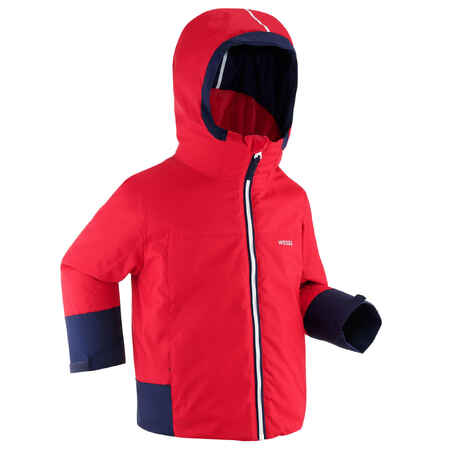 KIDS' WARM AND WATERPROOF SKI JACKET 500 PULL'N FIT RED / NAVY