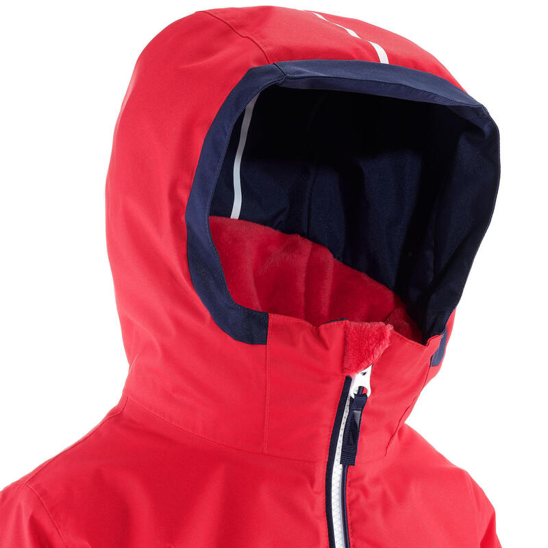 WARME EN WATERDICHTE SKI-JAS VOOR KINDEREN 500 PULL'N FIT ROOD/MARINEBLAUW