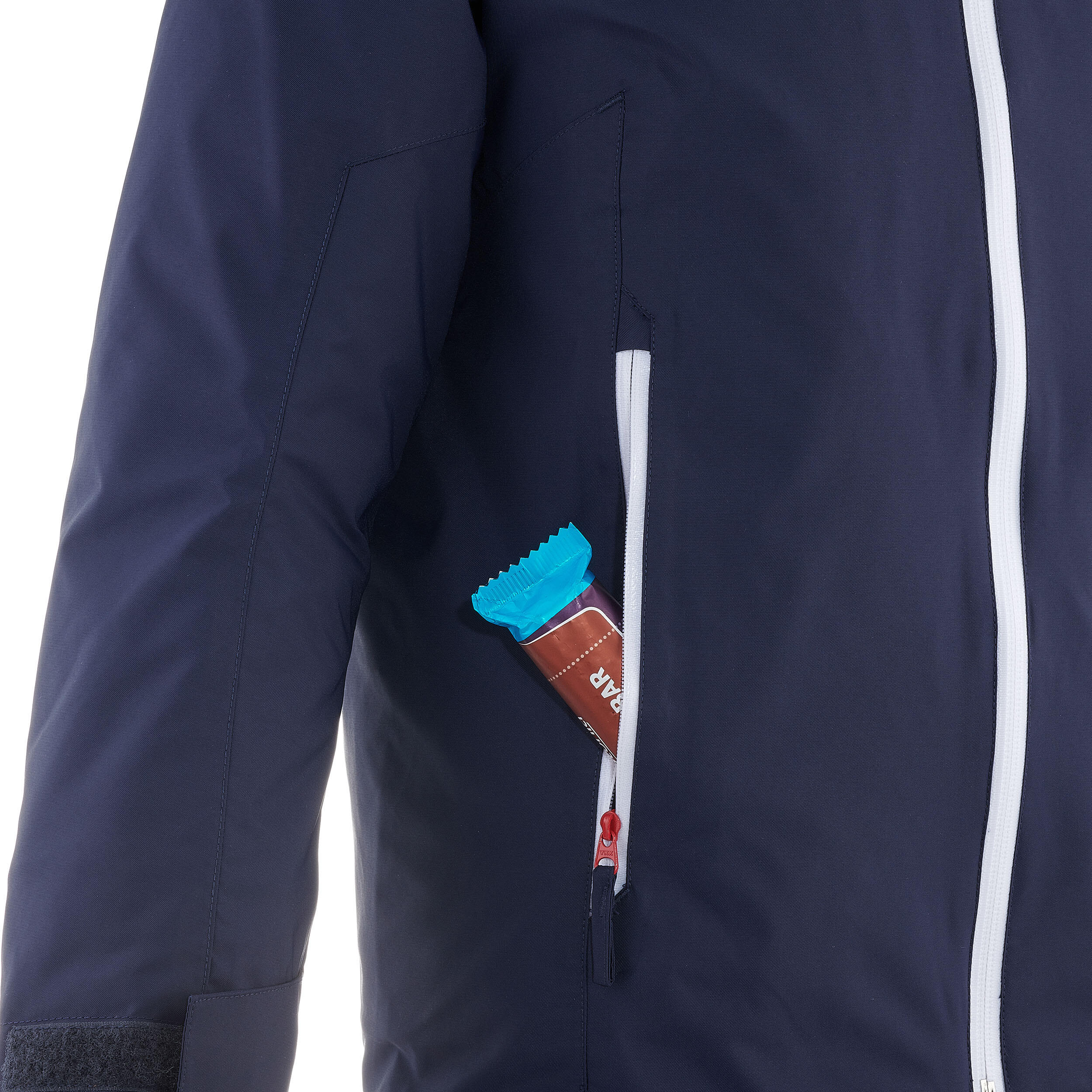 KIDS’ WARM AND WATERPROOF SKI JACKET 500 NAVY BLUE 7/8