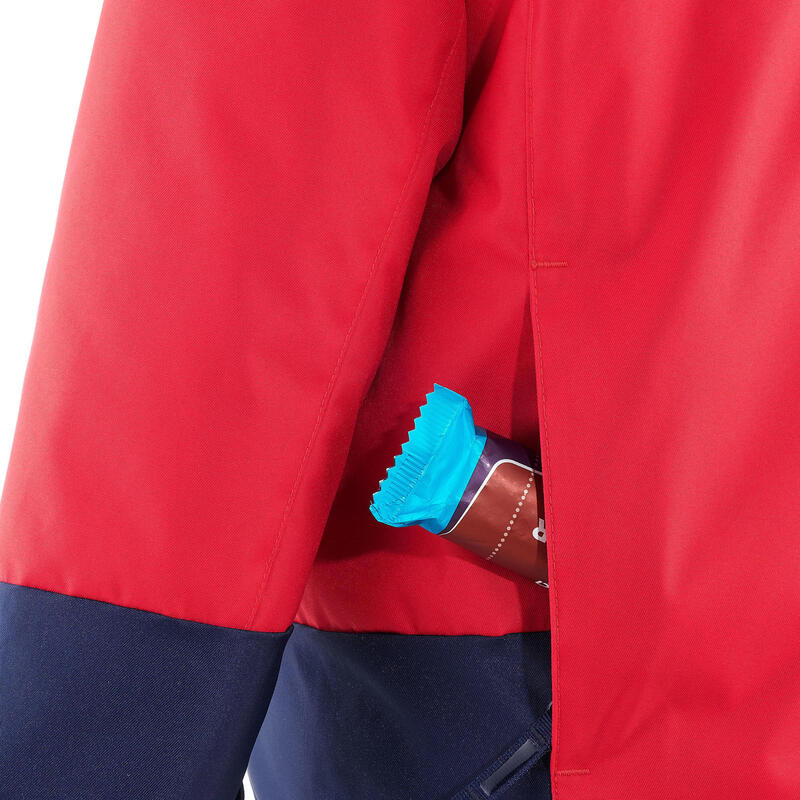 WARME EN WATERDICHTE SKI-JAS VOOR KINDEREN 500 PULL'N FIT ROOD/MARINEBLAUW