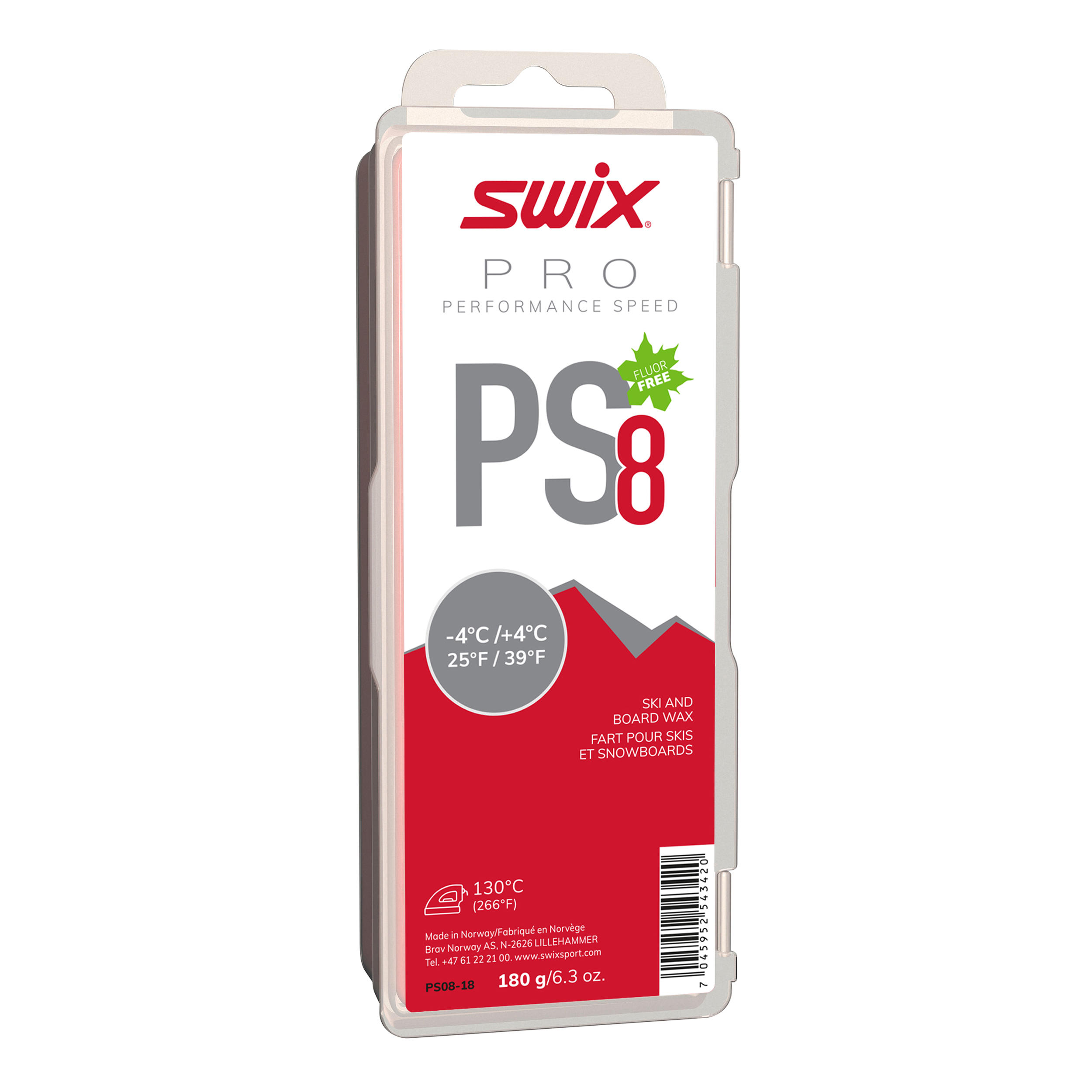 SWIX Warm wax - PS8 -4°C/+4°C - 180g - Red