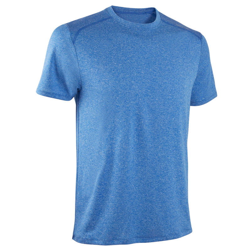 Fitnesssshirt voor heren Essential ademend ronde hals gemêleerd blauw