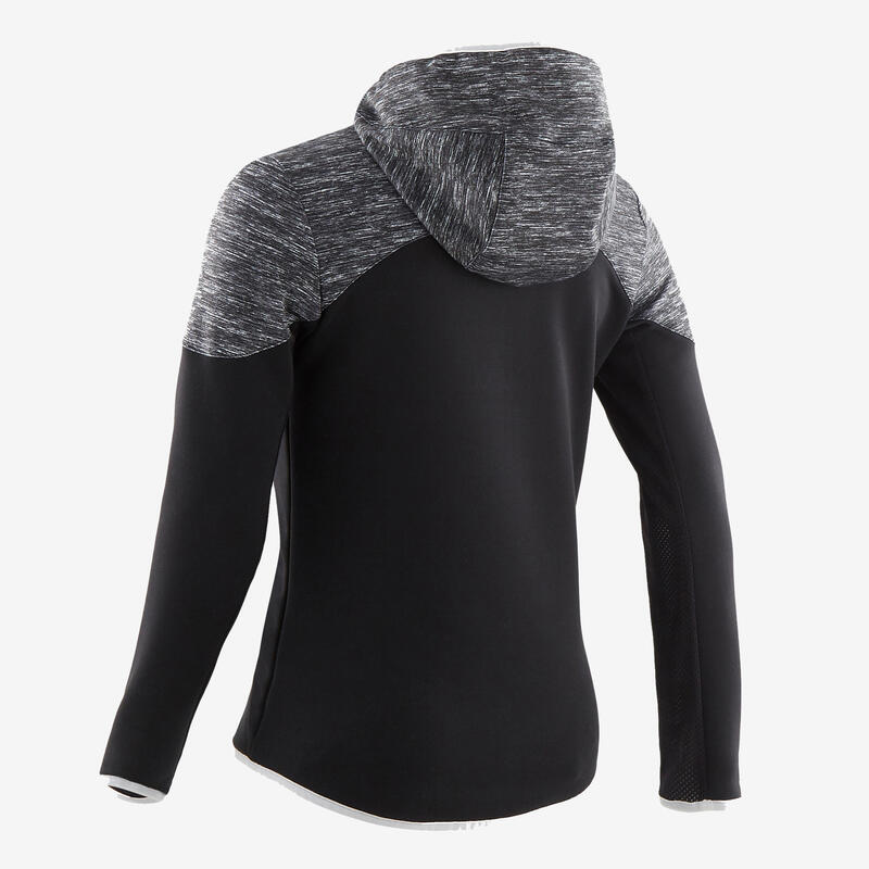 Sudadera Niña Con Cremallera Y Capucha Gimnasia Negro Y Gris