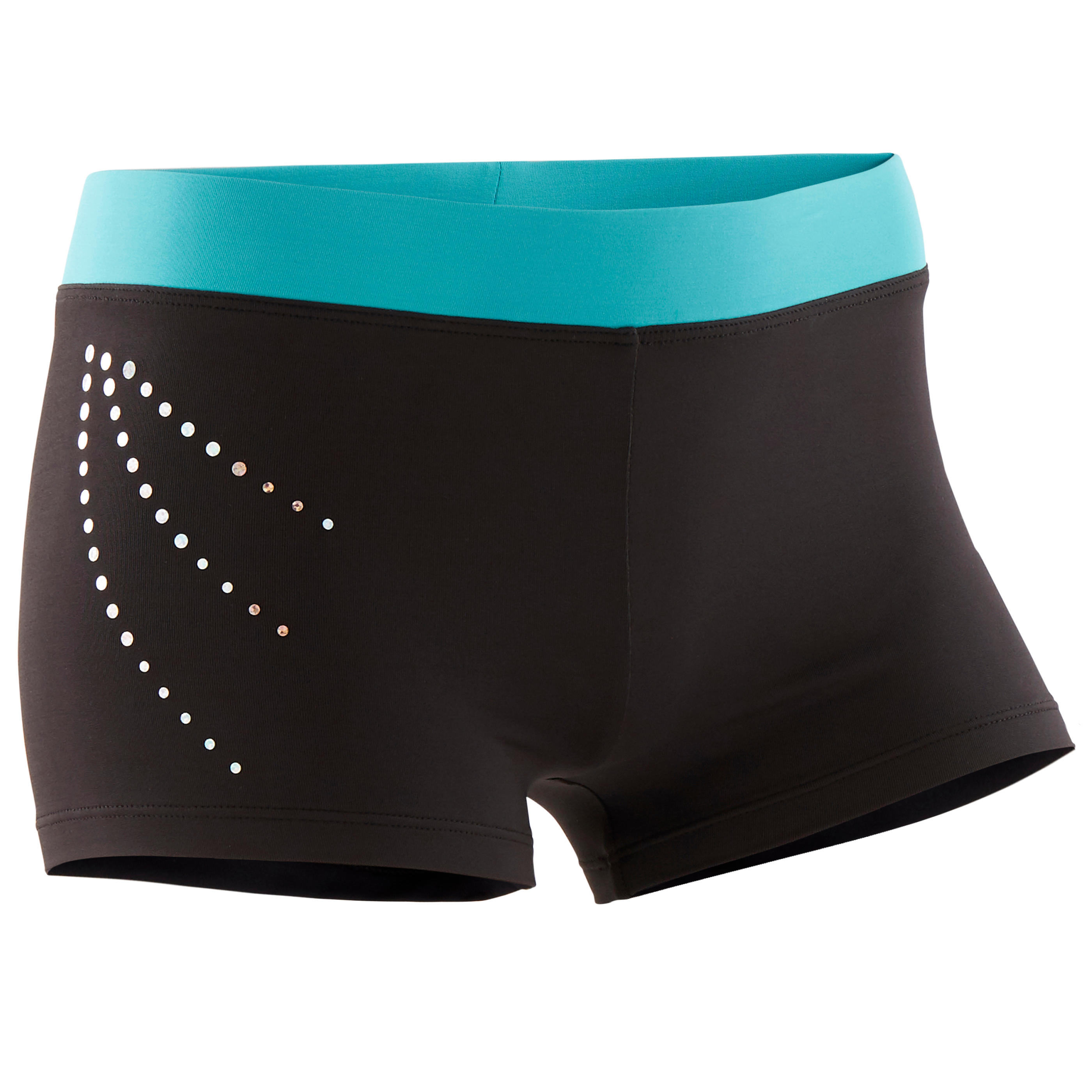 DOMYOS Girls' Artistic Gymnastics Shorts - Black/Green/Sequins