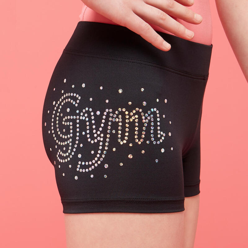 Pantaloncini ginnastica artistica femminile 500 neri con strass