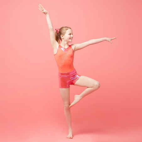 Gymnastikhose kurz 500 Mädchen rosa glänzend 