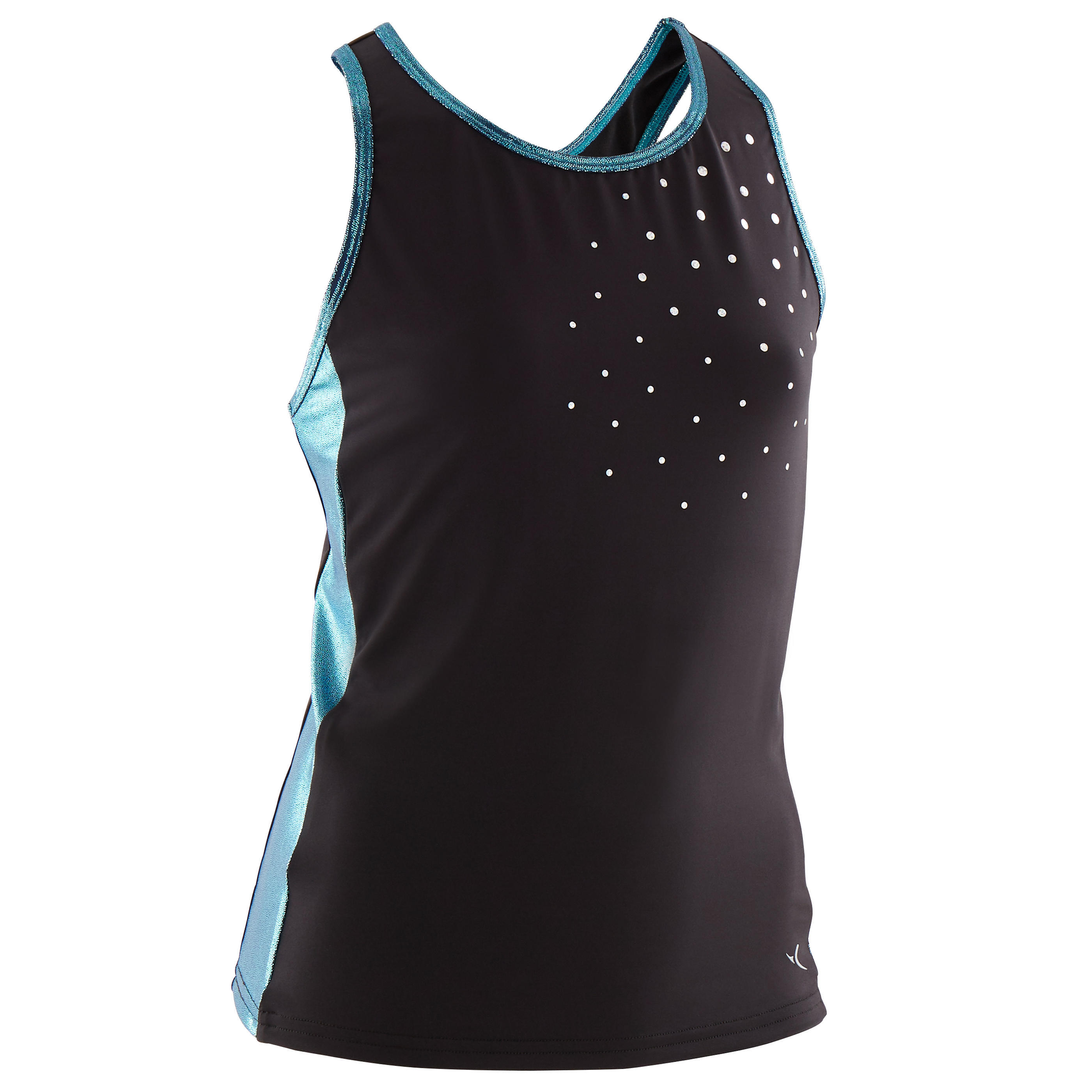 DOMYOS Girls' Artistic Gymnastics Tank Top - Black/Green/Sequins