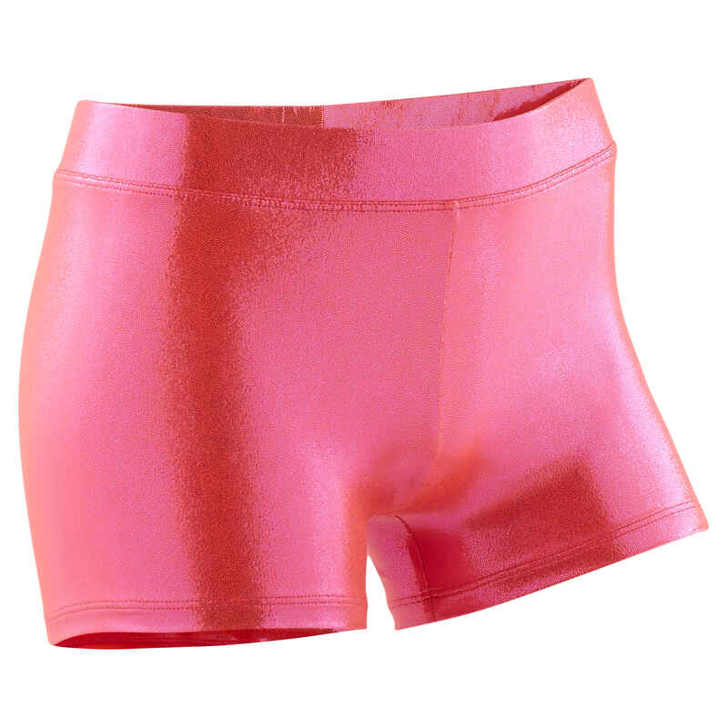 Gymnastikhose kurz 500 Mädchen rosa glänzend Gymnastikhose kurz 500 Mädchen rosa glänzend